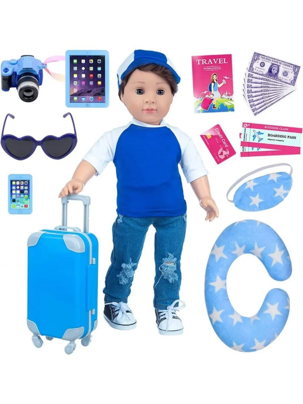 24 Pcs 18-Inch Doll Clothes Travel Set with Suitcase & Accessories for Kids